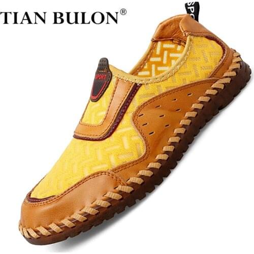 Summer Men Casual Shoes Leather Breathable Mesh Sneakers Mens Designer Handmade Loafers Men Lightweight Moccasins Zapatos Hombre