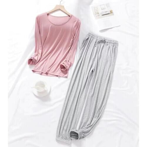 Spring 2021 Womens Pajama Modal long-sleeved trousers ladies 2 Pcs pajamas suit simple style long pajamas womens home service