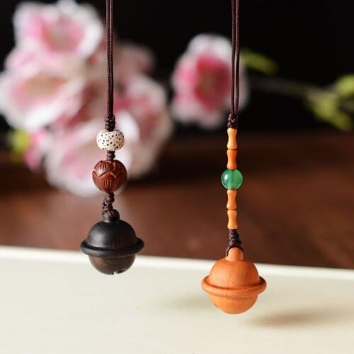 Vintage Ethnic Handmade Wood Ball Keychains Keyring Bell Key Chain Handbag Key Ring Wood Pendant Phone Straps