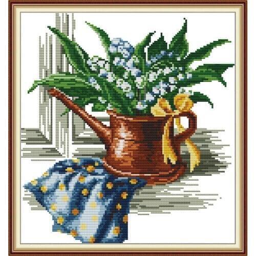 Greenery Joy Sunday Cross Stitch Patterns 14CT 11CT Counted Printed Fabric DIY Handmade Embroidery Thread Sets Needlework Sets