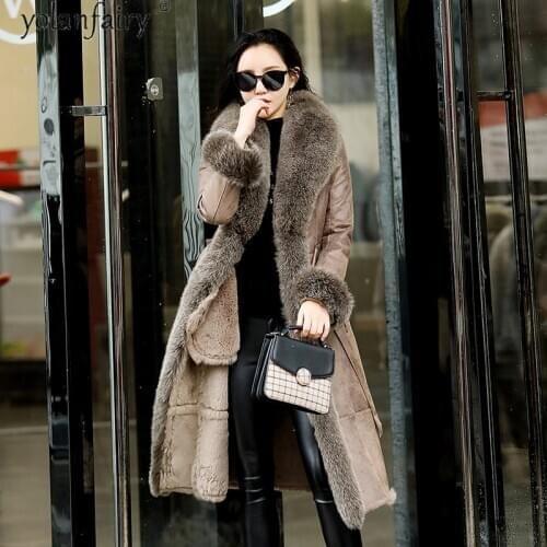 Natural Rabbit Fur Coat Long Female Jacket Winter Clothes Women Real Fox Fur Collar Plus Size 4xl Abrigo Mujer AM11808 Pph1478