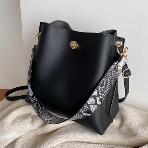 Casual Pu Bucket Bag for Women Handbags Large Capacity Fashion Serpentine Strap female Shoulder Bag ladies messenger bags big