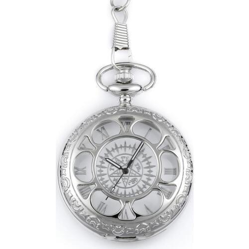 0 Fashion Luxury Personality Silver Smooth Face Pentagonal Hollow Pocket Watch Large Roman Digital Dial Pocket Watch