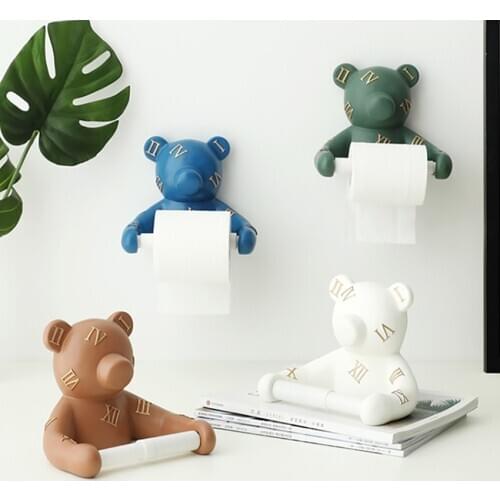 1Pc Cartoon Resin Bear Towel Holder Bathroom Tissue Holder Wall Mounted Toilet Roll Paper Rack, Kitchen Towel Shelf Holder