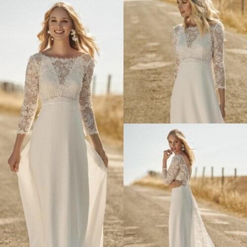 2020 Bohemian Wedding Dresses Jewel Lace Appliqued Boho A Line Wedding Dress Long Sleeves Backless Plus Size Bridal Gowns