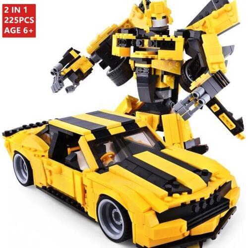 225Pcs Transformation Robot Toy Yellow Car Bricks City Building Blocks Sets Educational Toys For Children