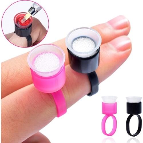 50pcs Permanent Makeup Disposable Tattoo Ink Ring Cups Glue Cap with Sponge Microblading Pigment Cup Tattoo Tool Accessories
