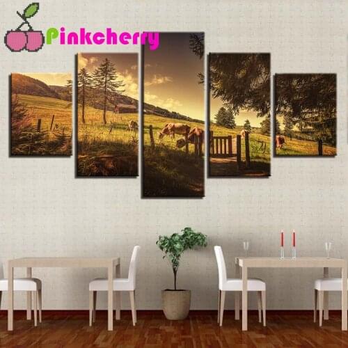 5D Diy Diamond Embroidery,Cow Animal Full Square Round Diamond Painting Cross Stitch,Rhinestone Mosaic 5 Pieces k1240