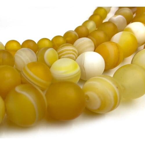 6-14mm Natural Round Matte Frost Yellow Banded Agates Stripe Onyx DIY Loose Beads For Jewelry Making Beads 15'' Accessories Gift