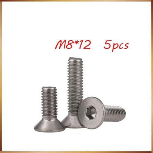 Free shipping 5pcs M8*12mm 304 Stainless steel Flat Screws Inner Hexagon Socket Countersunk Head Screwstainless nails,bolts