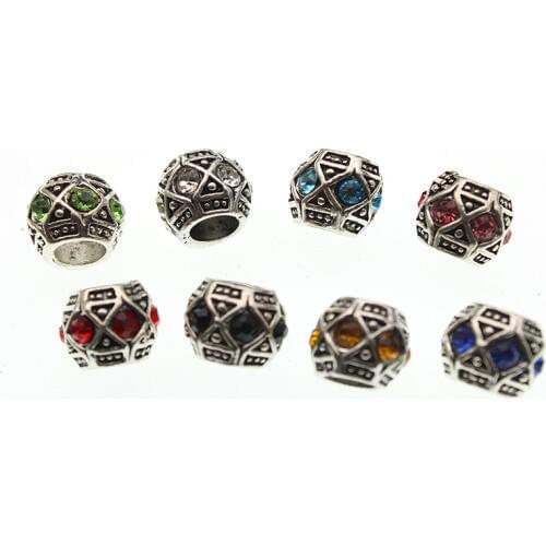 10pcs Rhinestone Micro Pave CZ Spacer Charms Beads for Jewelry Making fit Charm Bracelet Big Hole Bead DIY Handmade Findings