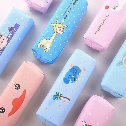 Kawaii bag pencil case simple animal pupil kids school desk stationery bag stationery pen box roll pencil bag cute pouch roll
