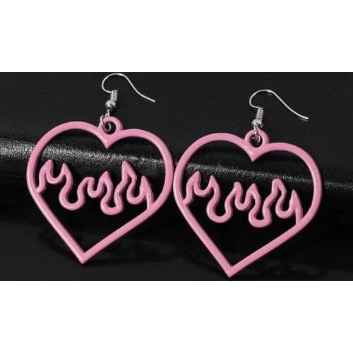 Black Pink Big Peach Heart Hollow Out Acrylic Earrings Women Cool Fashion Flame Dangle Earring Lovely Summer Ear Jewelry