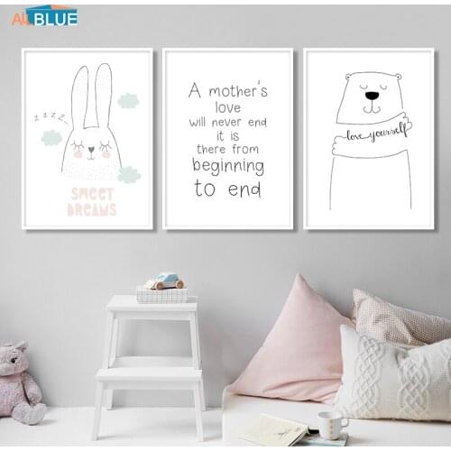 Baby Sweet Dream Rabbit Bear Animal Posters And Prints Nursery Nordic Pictures Wall Art Canvas Painting For Kids Room Home Decor
