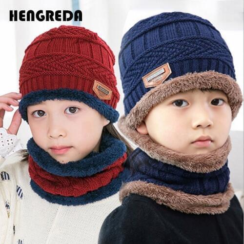 Children Winter Knit Hats Girls Beanie Hat Kids Newest Cap Scarf Set Warm Skull Neck Warmer with Thick Fleece Lined Winter Child