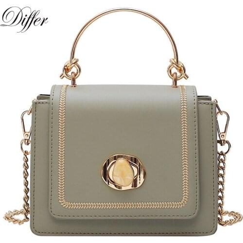 Elegant PU Leather Lock Square Handbag Mini Crossbody Chain Bag 2021 Women Simple Shoulder Bag Top Handle Solid Color Tote Purse