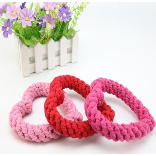 1Pcs Hand Knitting Cotton Rope Woven Pet Dog Toys Cute Heart Shape Puppy Cats Outdoor Interactive Chew Toys Pet Supplies