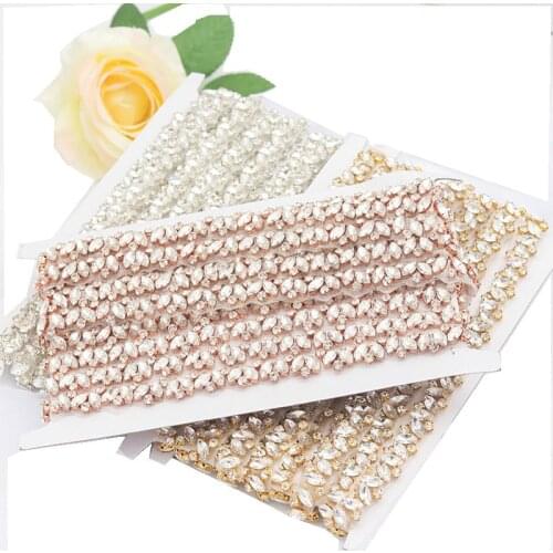 JLZXSY Handmade Rhinestone Applique Trim DIY Bridal Belt Iron Sew On Crystal Applique Trimming Wedding Accessories