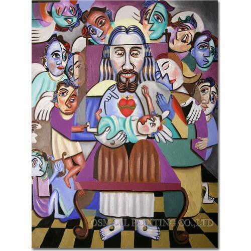 No Framed Handmade High Quality Abstract Christian Oil Painting on Canvas Modern Design Jesus and Baby Oil Painting for Wall Art