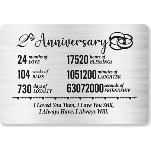 2nd Anniversary Card for Husband Wife,Anniversary Wedding Engraved Wallet Card Inserts for Couple Men Women,DIY Custom Wholesale