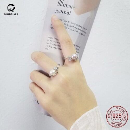 Korean style New S925 Silver Ring Female Retro Fashion Opening Pearl Ring Female ring Finger Jewelry Free shipping 762