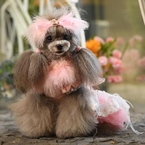 Pet Cute Pink Lace Dog Dress Handmade Luxury Princess Wedding Dress Dog Clothes For Chiahuahua Pet Tutu Skirt Puppy Poodle