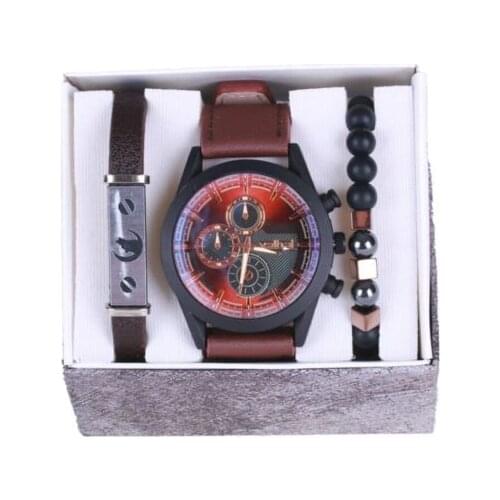 Mens Wristwatch Clock Bracelet 3 Piece Gift Set
