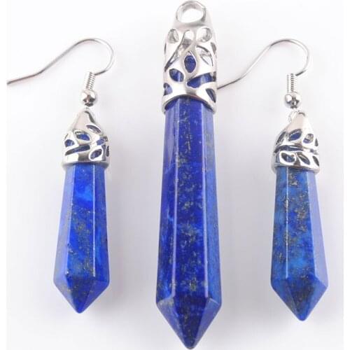 Wholesale 5Set Women Jewelry Sets Natural Stone Lapis Lazuli Hexagonal Beads Dangle Earrings Pendant IQ3056