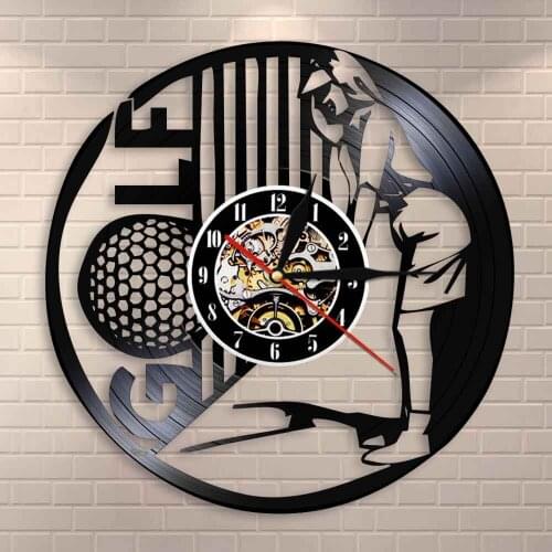 Golf Club Retro Vinyl Record Wall Clock Female Golf Player Sport Studio Wall Decor Golf Tournament Champions Golf Souvenir Gift