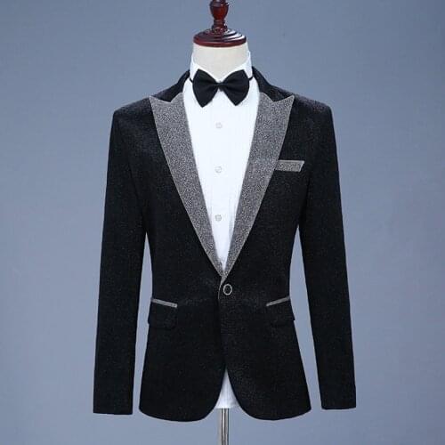 New Clothes 2020 Casual Coat Blazer Men glitter Fit Dress Black Grey Blazers Suits Street wear Stage Costumes For Singers Mens