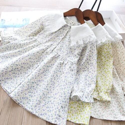 Girls dress autumn baby girl lace collar floral print cotton princess dresses wholesale