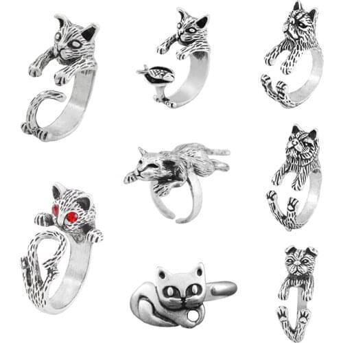 Drop Shipping Fashion Cute Cat Anel Opening Ring Boho Animal Couple Rings For Girls Women Men Party Jewelry Best Gift Aneis