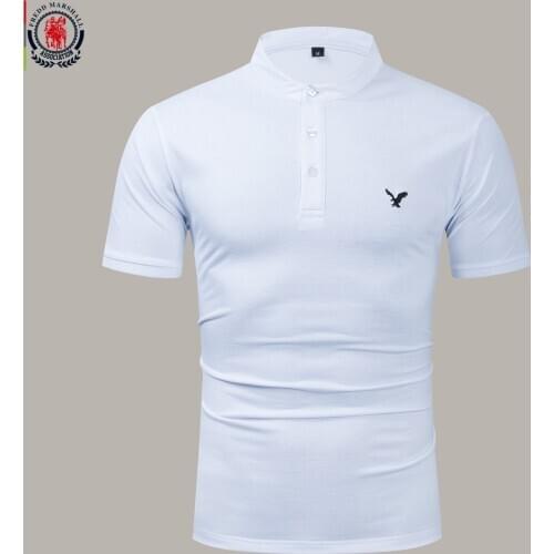FREDD MARSHALL 2020 New Stand Up Collar Polo Shirt 100% Cotton Short Sleeve Embroidery Polo Shirt Casual Business Polo Shirt 570