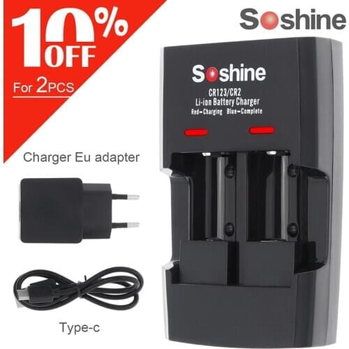 Soshine SC-S5 2 Slots Li-ion RCR123/RCR2 Rapid Battery Smart Charger with LED Indicator for 14250/CR2/16340/17335/15266 Battery