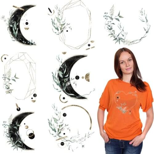 Flowers Wreath moon Thermal Stickers Stickers on fabric manualidades diy craft Heat Transfer PVC Patch Ironing stickers