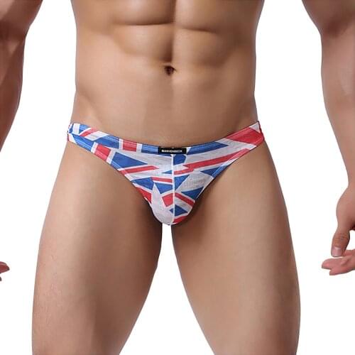 Men Panties Softty Mesh Print Underpants Knickers Briefs Sexy Low Waist Underwears Independence Day Man Underpants Caleçon Homme