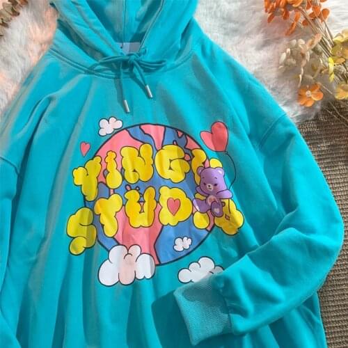 Streetwear Hip Hop Funny Bear Letter Printed Hoodie Women Sweatshirts Kawaii Teens Clothes 2021 Autumn New American Casual Tops