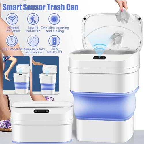 Smart Induction Trash Can Automatic Dustbin Bucket Garbage Bathroom for Kitchen Electric Touch Folding Trash Bin Paper Basket