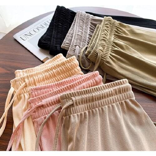 2021 summer ice silk wide leg pants elegant temperament womens thin casual mopping trousers