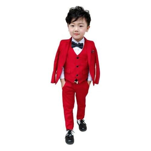 Infant Baby sets Suits wedding Blazers Fashion Red Gray jacket vest Pants 3pcs Set Cotton Chlidren wedding flower Boys clothes