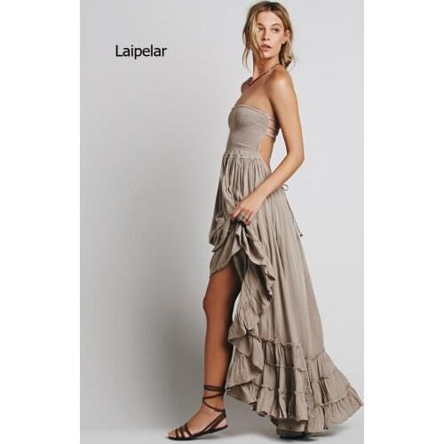 Summer Dress Sexy Backless Bandage Wrap Chest Boho Beach Dress Women Elegant Bohemian Robe Femme Casual Party Maxi Dress