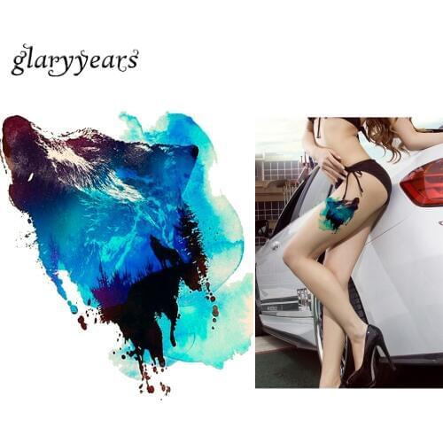 1pc Water Transfer Fake Tattoo Sticker KM-076 Waterproof Temporary Tatoo Sticker for Women Men Watercolor Howl Wolf Decal Design