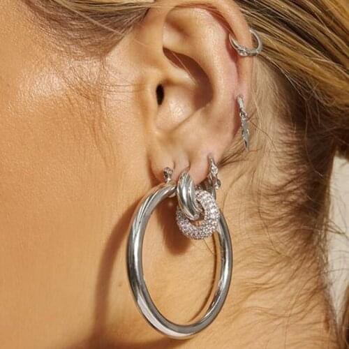 2021 New European Women Fashion Jewelry Micro Pave ICE Out CZ Circle Charm Hoop Earring