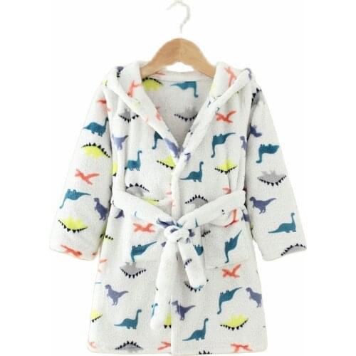 2020 Children Flannel Bathrobe Plus Pocket Cartoon Printing Home Fleece Kids Sleepwear Autumn Winter Nightgown For Boys Girls