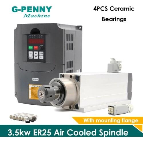 New ! 220V/380v 3.5KW 4bearings CNC Air Cooled Spindle Motor ER25 Air Cooling motor spindle ceramic ball bearing & 4kw inverter