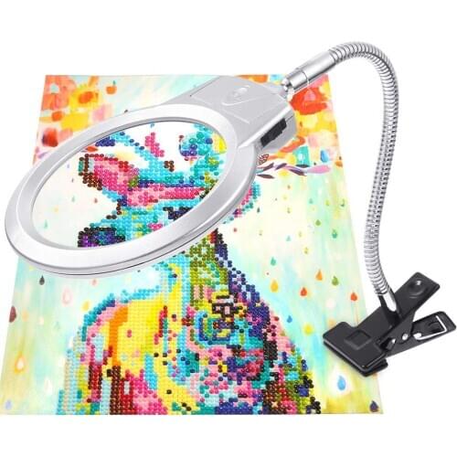 5D Diamond Painting Tools LED Magnifier Light with Clamp, 2.5X & 5X Magnifier for DIY Diamond Painting Kits and Cross Stitch Too