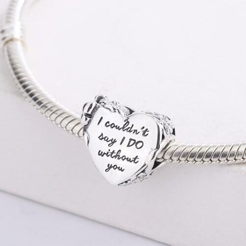925 Sterling Silver Memorial Heart Pendant Jewelry Charm Fit Necklace Bracelet-I Couldn't Say I DO Without You For Pandora