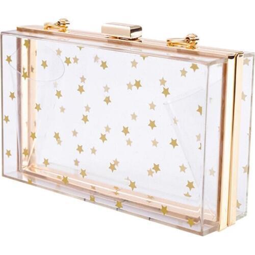 Acrylic Transparent Clutch Box Bag Women handbag Sequins star Shoulder Messenger Bags Wedding Party Day Clutch Purse Wallet NEW