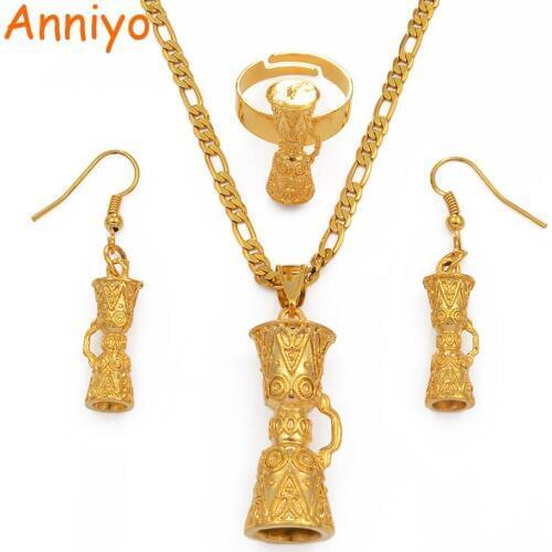 Anniyo (TWO SIZE) Papua New Guinea Drum Pendant & Necklaces/Earrings/Resizable Ring,PNG Style Kundu Jewelry sets #096306