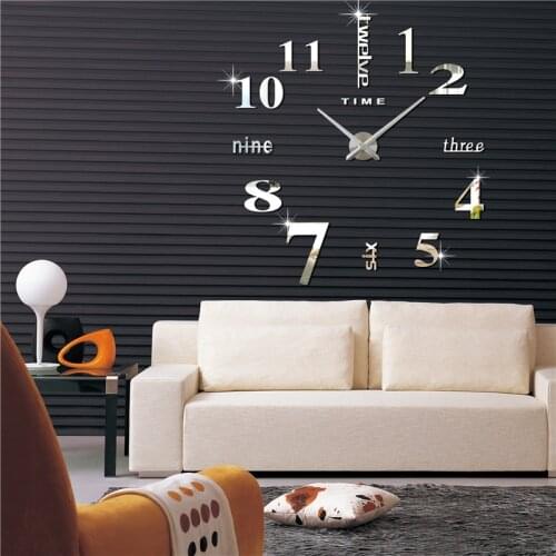 Large Home Wall Clock 3D DIY Clock Acrylic Mirror Stickers Home Decoration Living Room Quartz Needle Self Adhesive Hanging Watch